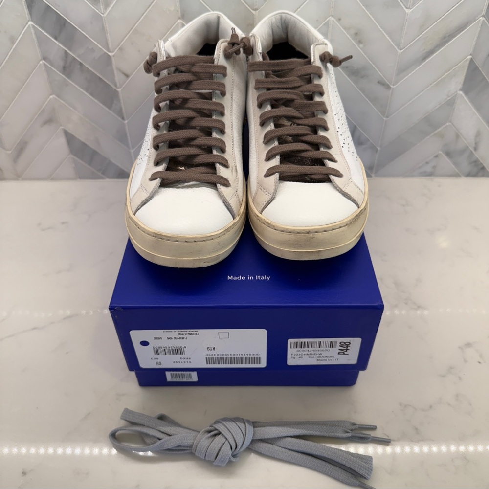 P488 John Mid Top White and Brown Sneaker